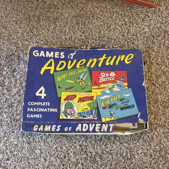 Vintage Games of Adventure Board Game Set - Rocket Race to Saturn & Sea Battle